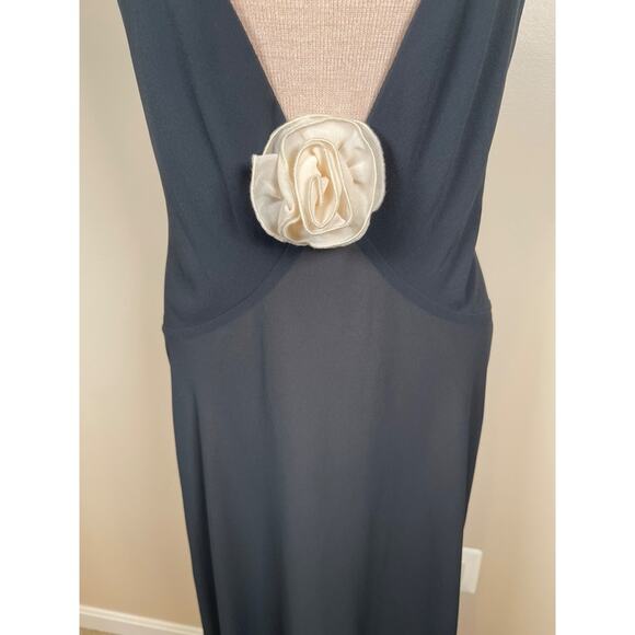 Helsa Sheer Deep V Rosette Long Slip Maxi Dress in Black Size Large - Picture 8 of 11